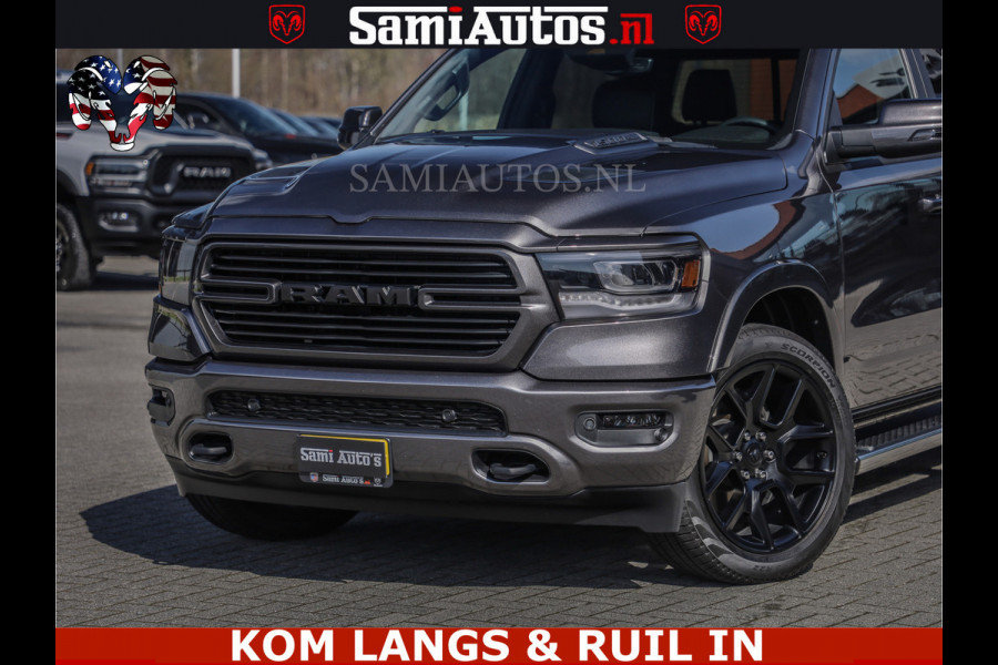 Dodge Ram SPORT | 5.7 V8 4X4 | 22 ICH WHEELS | 12 INCH MULTIMEDIA | MEMORY SEAT | BED STEP | 3500KG | GRANITE CRYSTAL | PRINS LPG | CRUISE | FULL LED | ALARM K3 | UITLAAT KLEP SYSTEEM ALS NIEUW!