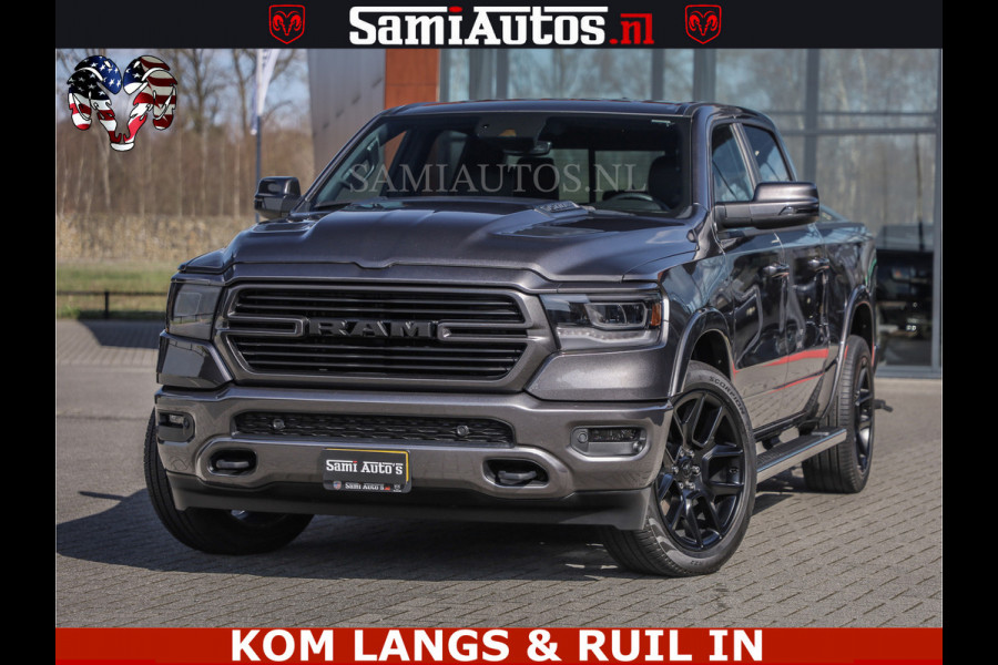 Dodge Ram SPORT | 5.7 V8 4X4 | 22 ICH WHEELS | 12 INCH MULTIMEDIA | MEMORY SEAT | BED STEP | 3500KG | GRANITE CRYSTAL | PRINS LPG | CRUISE | FULL LED | ALARM K3 | UITLAAT KLEP SYSTEEM ALS NIEUW!
