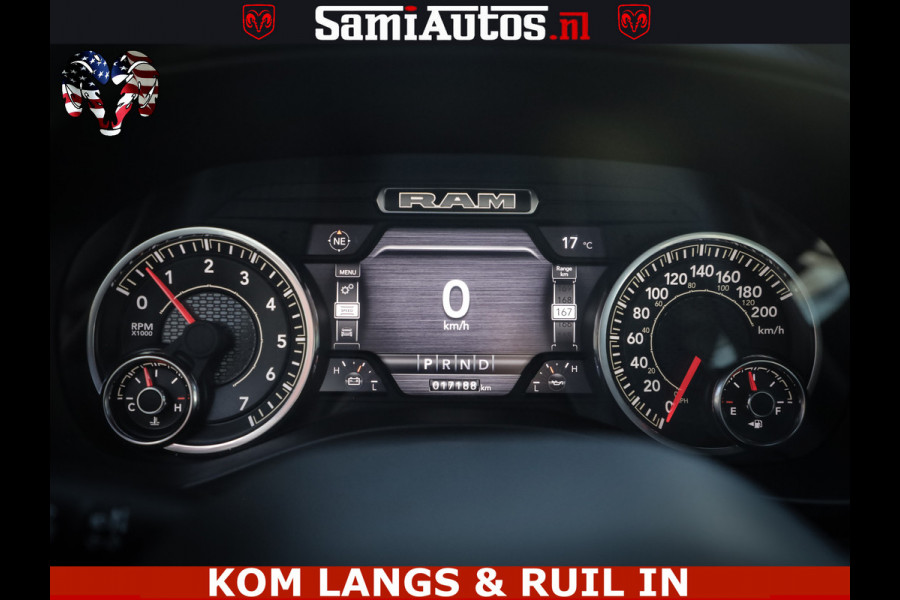 Dodge Ram SPORT | 5.7 V8 4X4 | 22 ICH WHEELS | 12 INCH MULTIMEDIA | MEMORY SEAT | BED STEP | 3500KG | GRANITE CRYSTAL | PRINS LPG | CRUISE | FULL LED | ALARM K3 | UITLAAT KLEP SYSTEEM ALS NIEUW!