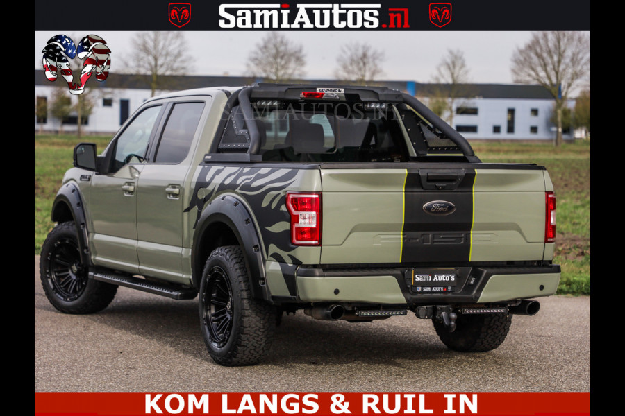 Dodge Ram FORD F150 5.0 V8 4X4 | MAT OLIVE GREEN | BIJTELLING VRIJ | ZEER DIK | CAMERA | 3500KG | PANORAMA | LEDER | GO RHINO ROLLBAR | CRUISE CONTROL | PRINS LPG | BAKFLIP COVER | Deze pick-up is leverbaar met zowel een groot rijbewijs (C) als een klein rijbewijs (B). Laat ons weten wat jouw voorkeur is.