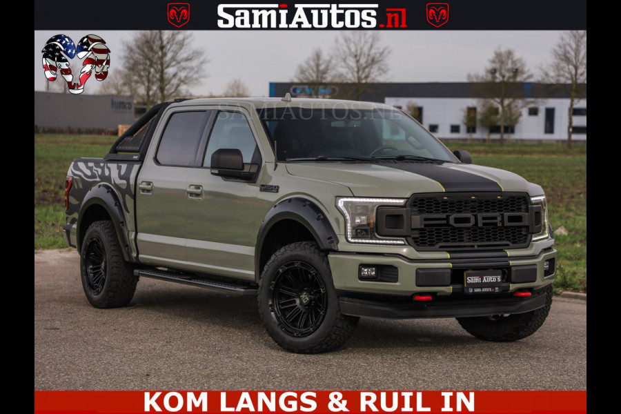 Dodge Ram FORD F150 5.0 V8 4X4 | MAT OLIVE GREEN | BIJTELLING VRIJ | ZEER DIK | CAMERA | 3500KG | PANORAMA | LEDER | GO RHINO ROLLBAR | CRUISE CONTROL | PRINS LPG | BAKFLIP COVER | Deze pick-up is leverbaar met zowel een groot rijbewijs (C) als een klein rijbewijs (B). Laat ons weten wat jouw voorkeur is.