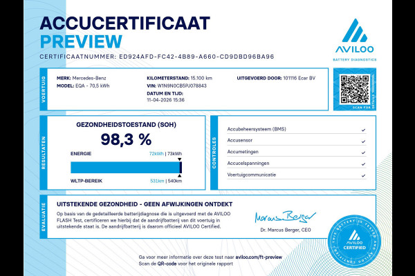 Mercedes-Benz EQA 250+ Electric Art 71 kWh Advanced plus , Pano, ACC, Premium Soh (batterijcheck) Waarde 98,3 %