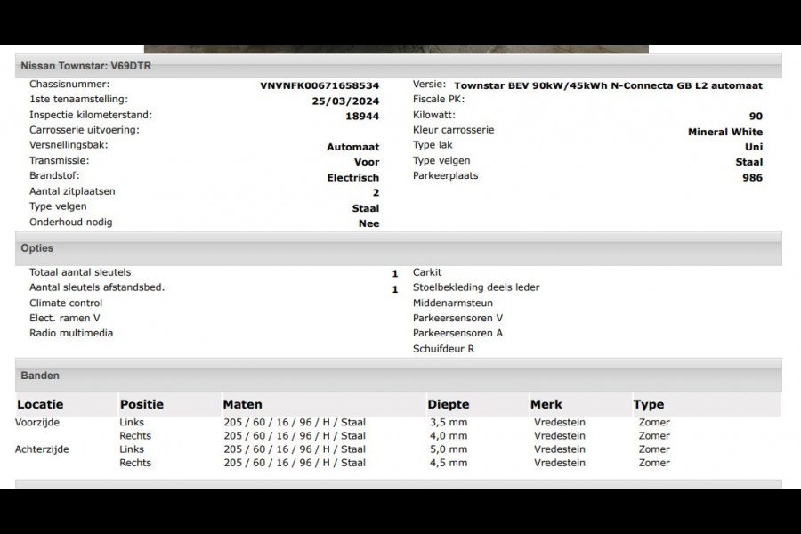 Nissan Townstar N-Connecta L2 45 kWh 100% EV. / Pdc.+Camera / Airco-ecc./ Radio-multimedia / Schuifdeur rechts / WLTP-actieradius: ca. 285 km / Apk 03-2028