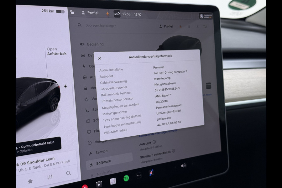Tesla Model Y 300pk Warmtepomp LFP-Accu Leer Lmv Camera's Panoramadak Adap.Cruise Navi Ecc SOH 92% RWD Autopilot Stoel+Stuur+Achterbank Verwarming Elek.Achterklep Dodehoek detector Draadloze telefoonlader 1e Eigenaar Fabrieksgarantie op Motor en Accu tot 13-12-2030/160.000km 1.600KG-Trekvermogen
