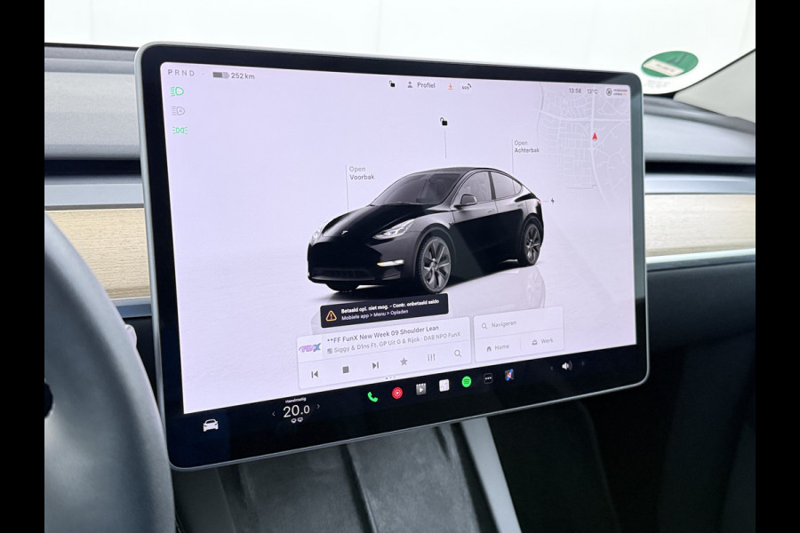 Tesla Model Y 300pk Warmtepomp LFP-Accu Leer Lmv Camera's Panoramadak Adap.Cruise Navi Ecc SOH 92% RWD Autopilot Stoel+Stuur+Achterbank Verwarming Elek.Achterklep Dodehoek detector Draadloze telefoonlader 1e Eigenaar Fabrieksgarantie op Motor en Accu tot 13-12-2030/160.000km 1.600KG-Trekvermogen