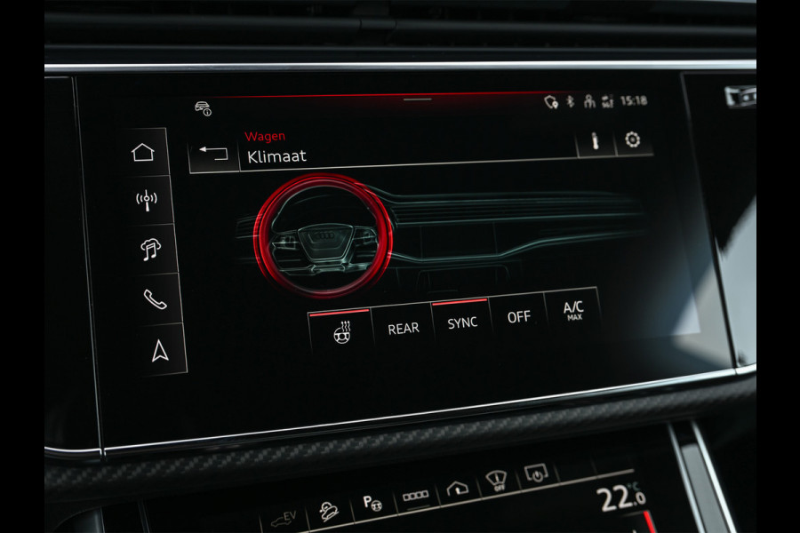Audi Q8 60 TFSI e quattro | Audi Exclusive | B&O Advanced | S-seats met massage | Achteras besturing | Soft close | Adaptive cruise | Carbon inleg | Ambiance interieur | 360 camera | Verwarmbaar stuurwiel | Trekhaak