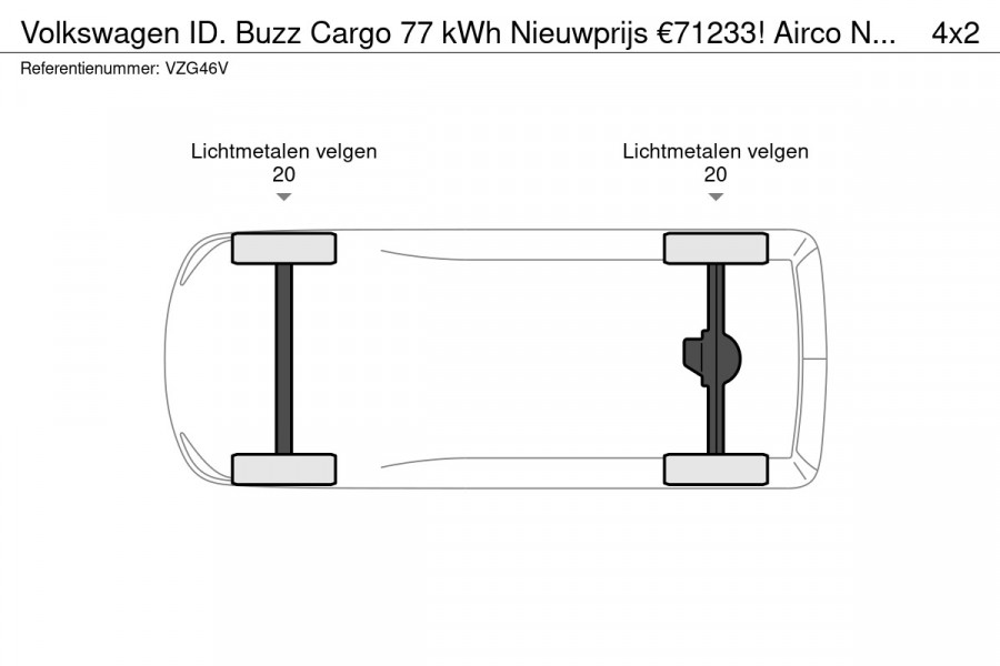 Volkswagen ID. Buzz Cargo 77 kWh Nieuwprijs €71233! Airco Navi Wireless Carplay IQ Light 20" LM Velgen Adaptive Cruise Control PDC VA + Camera Stoelverwarming Voorruit verwarming 3-Zits