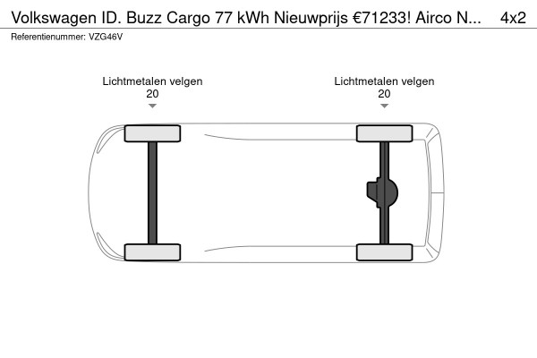 Volkswagen ID. Buzz Cargo 77 kWh Nieuwprijs €71233! Airco Navi Wireless Carplay IQ Light 20" LM Velgen Adaptive Cruise Control PDC VA + Camera Stoelverwarming Voorruit verwarming 3-Zits