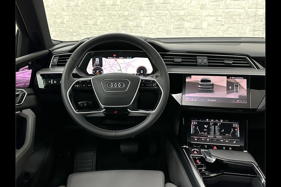 Audi e-tron Sportback S 504pk | RS-Stoelen | Panorama | 360 Camera | Valcona Leder | ACC | B&O Sound | Luchtvering | Soft-Close | Camera Spiegels | Nachtzicht | Keyless-Entry | Head-Up | 4-Zone Clima | Stoelverwarming V+A | Sfeerverlichting | Memory | Carplay |