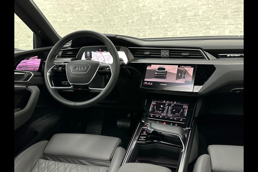Audi e-tron Sportback S 504pk | RS-Stoelen | Panorama | 360 Camera | Valcona Leder | ACC | B&O Sound | Luchtvering | Soft-Close | Camera Spiegels | Nachtzicht | Keyless-Entry | Head-Up | 4-Zone Clima | Stoelverwarming V+A | Sfeerverlichting | Memory | Carplay |