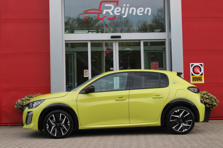 Peugeot e-208 EV GT 156PK 51 kWh | WARMTEPOMP | ALCANTARA "EXECUTIVE INTERIOR" (STOEL VERWARMING/ELEKTRISCH VERSTELBARE BESTUUDERSSTOEL MET MASSAGE FUNCTIE/ALCANTARA BEKLEDING | METAALLAK "JAUNE AGUENDA" | DRIVE ASSIST PLUS PACK (ADAPTIVE CRUISE CONTROL/STOP & GO FUNCTIE/LANE KEEPING/POSITIONING ASSIST) | 17" LICHTMETALEN VELGEN "YANAKA" | SFEER VERLICHTING IN 8 KLEUREN | KEYLESS ENTRY/START | DRAADLOZE APPLE CARPLAY/ANDROID AUTO | DRAADLOZE TELEFOONLADER | VISION & NAVIGATION PACK (NAVIGATIE/HD CAMERA VOOR EN ACHTER/DODEHOEK BEWAKING/INSTAPVERLICHTING | FULL LED KOPLAMPEN |