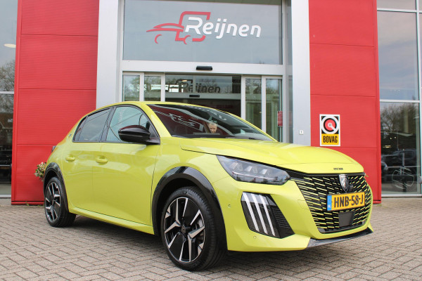 Peugeot e-208 EV GT 156PK 51 kWh | WARMTEPOMP | ALCANTARA "EXECUTIVE INTERIOR" (STOEL VERWARMING/ELEKTRISCH VERSTELBARE BESTUUDERSSTOEL MET MASSAGE FUNCTIE/ALCANTARA BEKLEDING | METAALLAK "JAUNE AGUENDA" | DRIVE ASSIST PLUS PACK (ADAPTIVE CRUISE CONTROL/STOP & GO FUNCTIE/LANE KEEPING/POSITIONING ASSIST) | 17" LICHTMETALEN VELGEN "YANAKA" | SFEER VERLICHTING IN 8 KLEUREN | KEYLESS ENTRY/START | DRAADLOZE APPLE CARPLAY/ANDROID AUTO | DRAADLOZE TELEFOONLADER | VISION & NAVIGATION PACK (NAVIGATIE/HD CAMERA VOOR EN ACHTER/DODEHOEK BEWAKING/INSTAPVERLICHTING | FULL LED KOPLAMPEN |