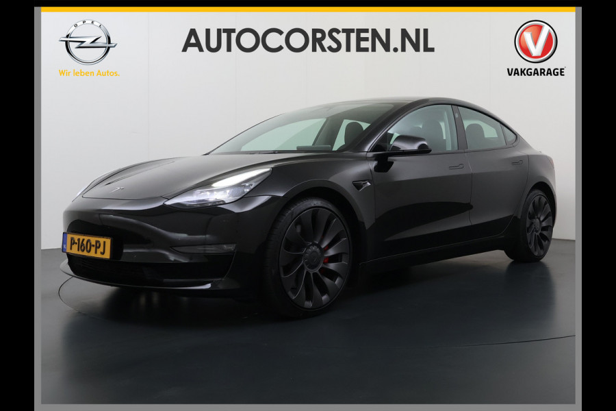 Tesla Model 3 Performance 513pk AWD Facelift Warmtepomp Elek.Achterklep Dubbelglas Lmv 20" AutoPilot Panoramadak Adaptive Cruise Camera's Leer Elektr.Stuur+Stoel+Geheugen Stoel+Bank-Verwarmd Keyless Wifi 4WD 1e Eigenaar Origineel Nederlandse Auto SOH 81%
