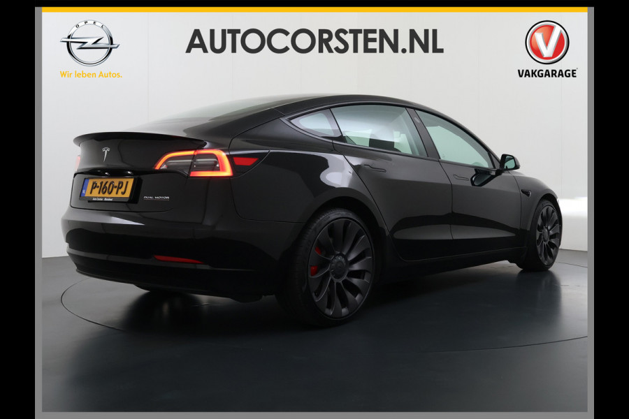 Tesla Model 3 Performance 513pk AWD Facelift Warmtepomp Elek.Achterklep Dubbelglas Lmv 20" AutoPilot Panoramadak Adaptive Cruise Camera's Leer Elektr.Stuur+Stoel+Geheugen Stoel+Bank-Verwarmd Keyless Wifi 4WD 1e Eigenaar Origineel Nederlandse Auto SOH 81%