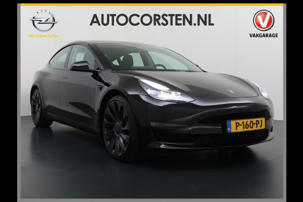 Tesla Model 3 Performance 513pk AWD Facelift Warmtepomp Elek.Achterklep Dubbelglas Lmv 20" AutoPilot Panoramadak Adaptive Cruise Camera's Leer Elektr.Stuur+Stoel+Geheugen Stoel+Bank-Verwarmd Keyless Wifi 4WD 1e Eigenaar Origineel Nederlandse Auto SOH 81%