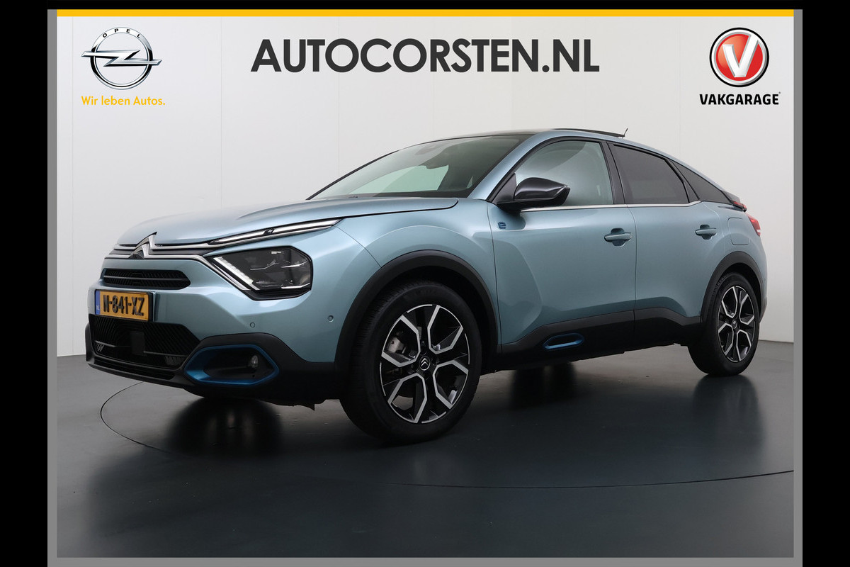 Citroën Ë-C4 50kWh SOH 100% Panorama-Schuifdak Stoel+Stuurverwarming Head-Up Display Adap.Cruise 360°Camera Apple Carplay Android Auto Navi E Keyless Lmv Led Isofix DAB Lane Assist Voorruitverwarming Regen-Lichtsensor Dodehoek detector Bluetooth Rijstrooksensor