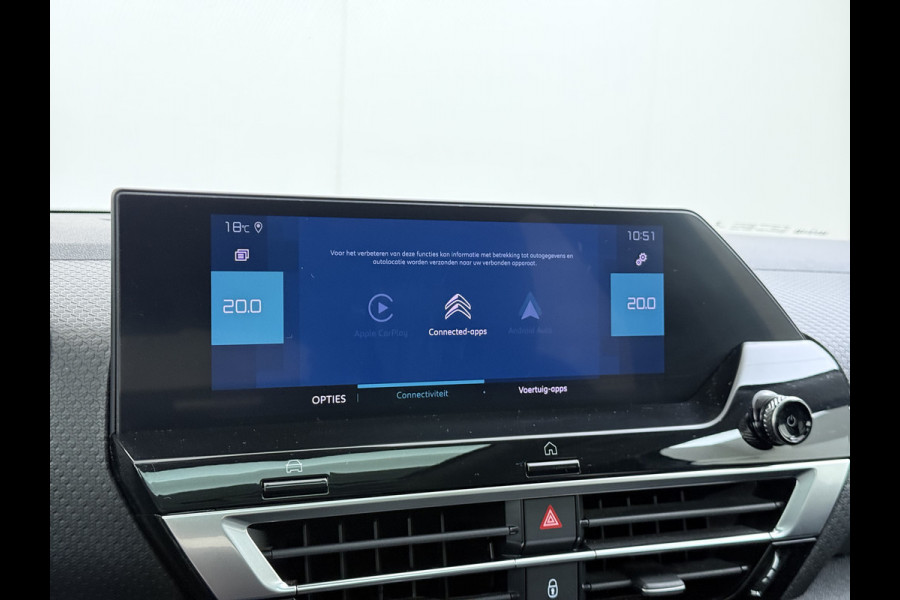 Citroën Ë-C4 50kWh SOH 100% Panorama-Schuifdak Stoel+Stuurverwarming Head-Up Display Adap.Cruise 360°Camera Apple Carplay Android Auto Navi E Keyless Lmv Led Isofix DAB Lane Assist Voorruitverwarming Regen-Lichtsensor Dodehoek detector Bluetooth Rijstrooksensor