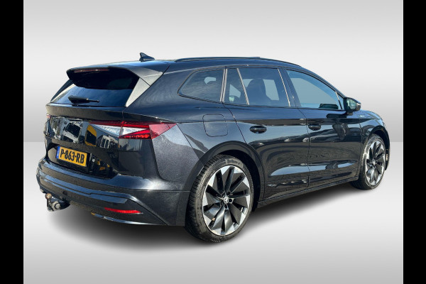 Škoda ENYAQ iV 80 Sportline / Full option! / Trekhaak / Panoramadak / 360Camera / Head-up / Leder&Alcantara / 21'' / CarPlay / Stoelverwarming 4x / Dodehoek / DAB / ACC / Warmtepomp / Zonescherm Zijruiten