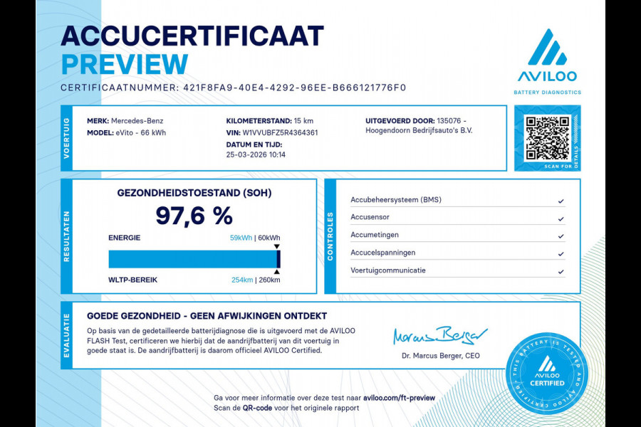 Mercedes-Benz eVito 112 66 kWh Snelladen SoH 97,6 % L2 Lang - Camera - 3 Zits - Betimmerd
