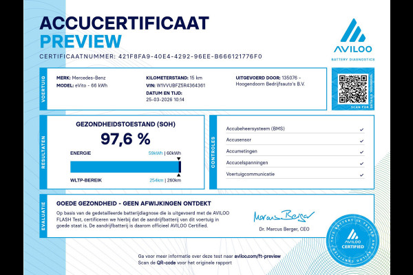 Mercedes-Benz eVito 112 66 kWh Snelladen SoH 97,6 % L2 Lang - Camera - 3 Zits - Betimmerd