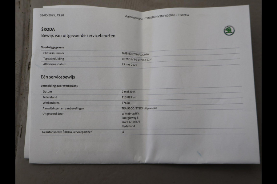 Škoda ENYAQ iV 60 + LEDER | PANORAMA | ELEK. TREKHAAK | | HEAD-UP | CARPLAY | SFEERVERLICHTING