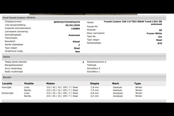 Ford Transit Custom 320 2.0 TDCI Automaat 131PK L2H1 / 2x Schuifdeur / Trekhaak / Pdc.+Camera / Safety & Comfort Pack / Navigatie /