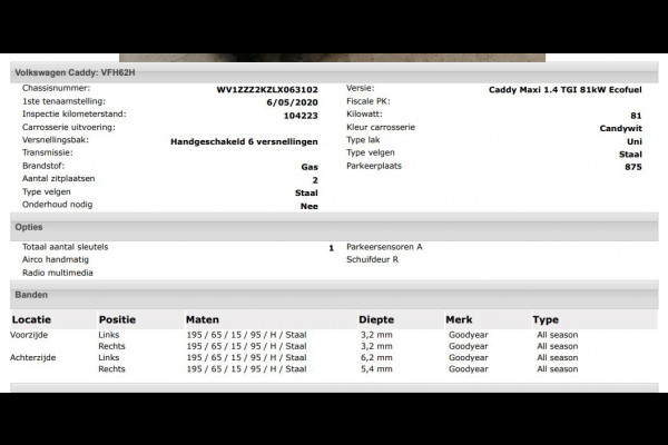 Volkswagen Caddy 1.4 TGI L2H1 Maxi CNG aardgas / Benz./ Comfortline Airco / Pdc. / Re.Schuifdeur / zeer milieu vriendelijk. / Apk 02-2027