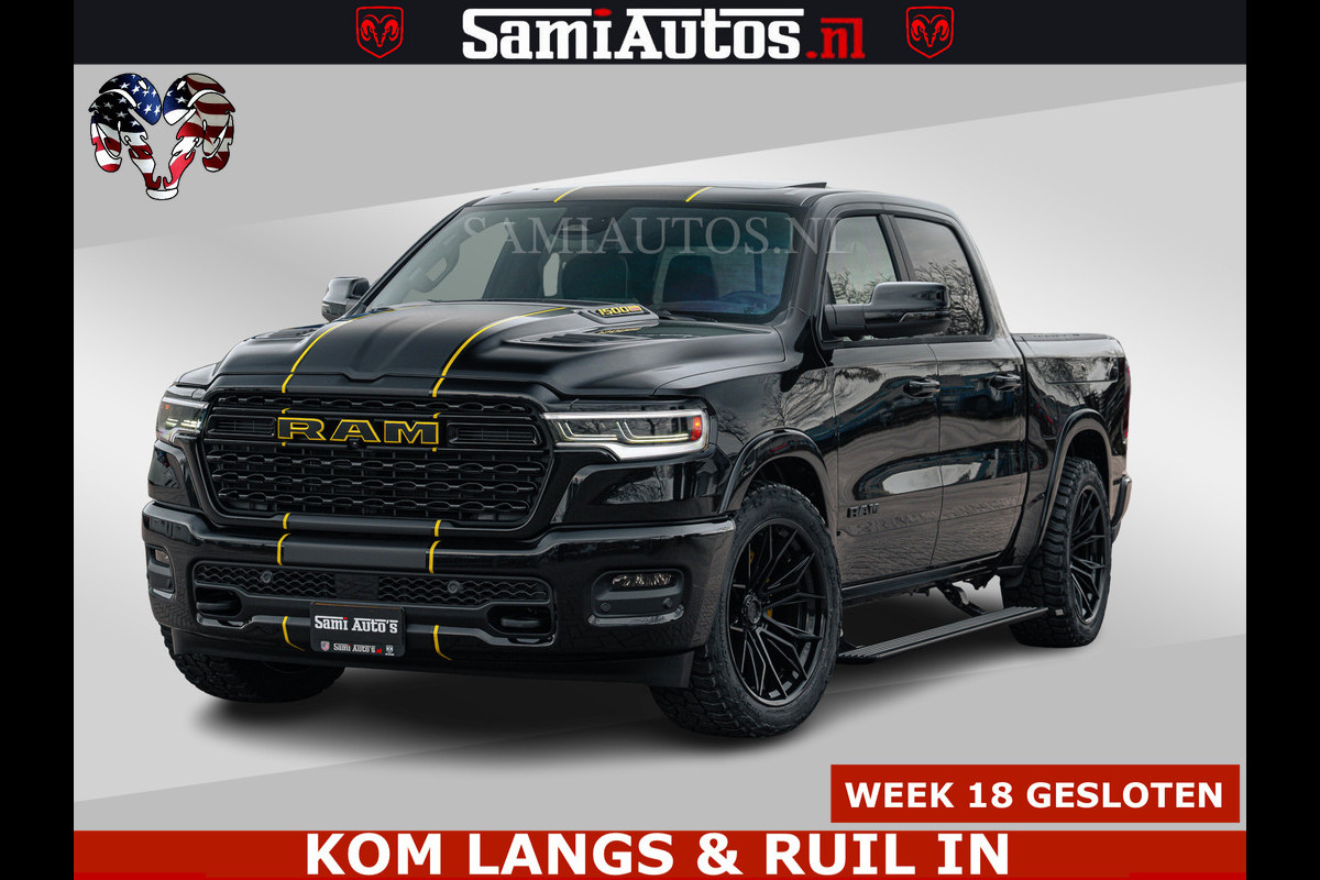 Dodge Ram LIMITED NIGHT H.O 540HP 706Nm | Massage + Full Option | De Meest Luxe en Volle Pick-Up in zijn Klasse | Comfortabele Dubbele Cabine met Royale 5 Zitplaatsen | BPM vrij | Nu Leverbaar uit Voorraad | Voorraad Nr 2370 - 5411
