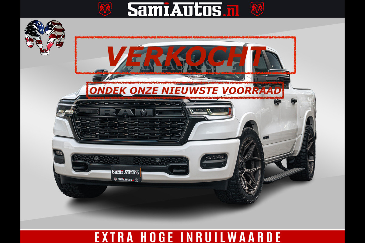 Dodge Ram LIMITED H.O 540PK 706Nm | Massage + Full Option | De Meest Luxe en Volle Pick-Up in zijn Klasse | Comfortabele Dubbele Cabine met Royale 5 Zitplaatsen | BPM vrij | Nu Leverbaar uit Voorraad | Voorraad Nr 2298 - 7479