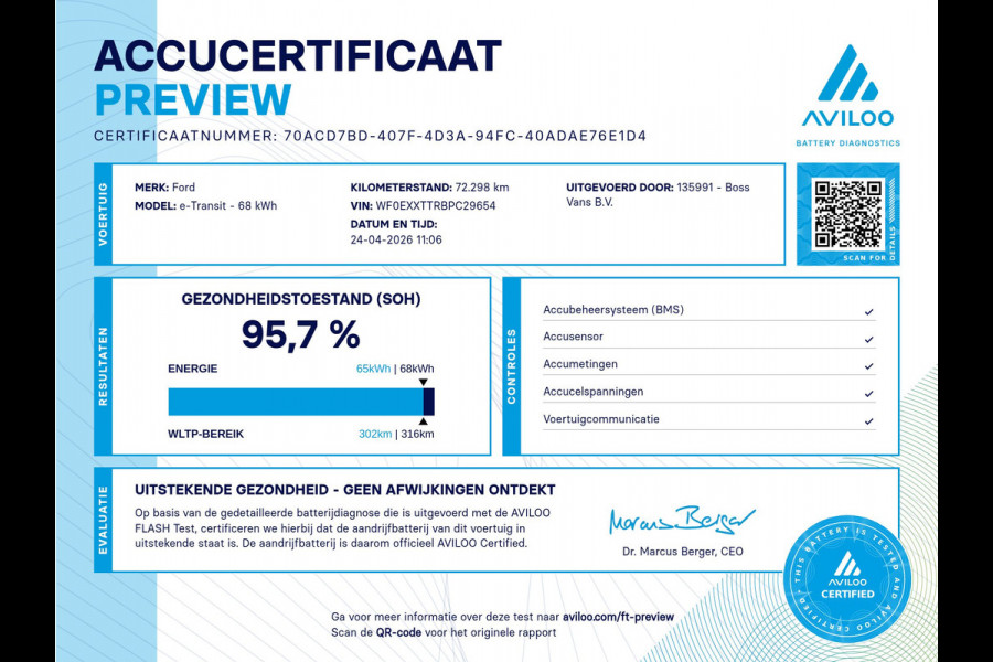 Ford E-Transit 68kWh 184PK L3H3 317km WLTP 95,7% (SOH) BEV Snelladen Camera Cruise control Climate control Carplay Navigatie Laadkabel Parkeersensoren