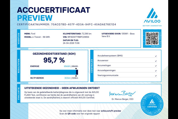 Ford E-Transit 68kWh 184PK L3H3 317km WLTP 95,7% (SOH) BEV Snelladen Camera Cruise control Climate control Carplay Navigatie Laadkabel Parkeersensoren