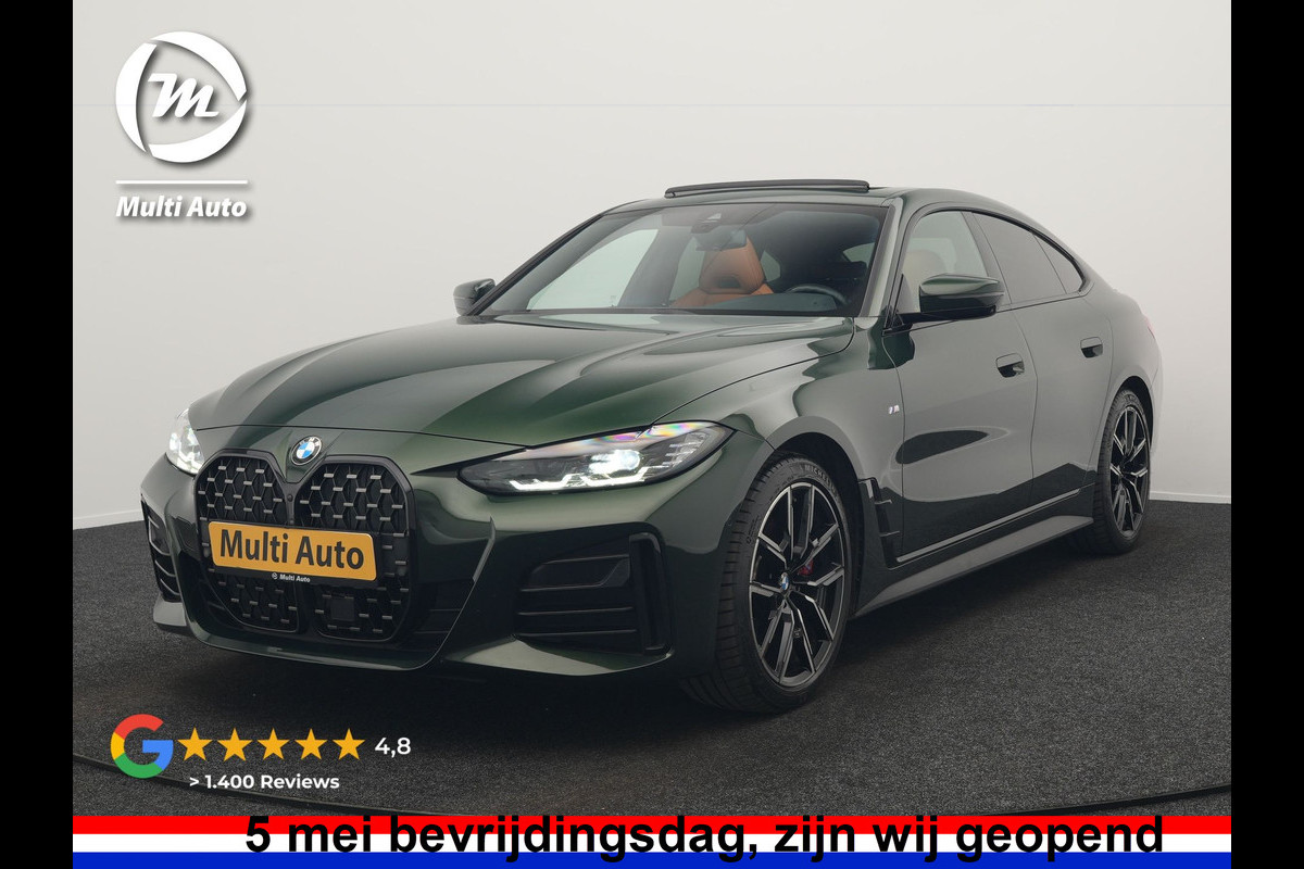 BMW 4 Serie Gran Coupé 430i M Sport 245pk Dealer O.H Sanremo Green | Panodak | Lederen Competition Stoelen Memory & Verwarmd | Adaptive Onderstel | 360 Camera | Harman & Kardon | 19" L.M | Carbon | Apple Carplay | Navigatie | Blis | Virtual | DAB |