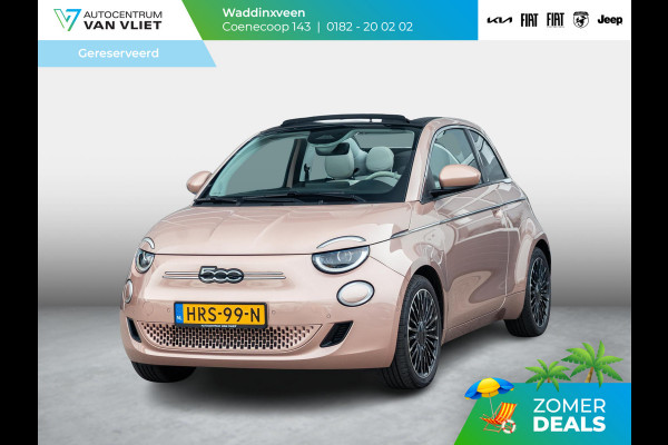 Fiat 500E Cabrio La Prima 42 kWh | SOH 98,6% | 17% Bijtelling | Clima | Cruise | Leder | 17" | Priv Glass | Winter Pack | JBL Sound | BSM | Apple Carplay