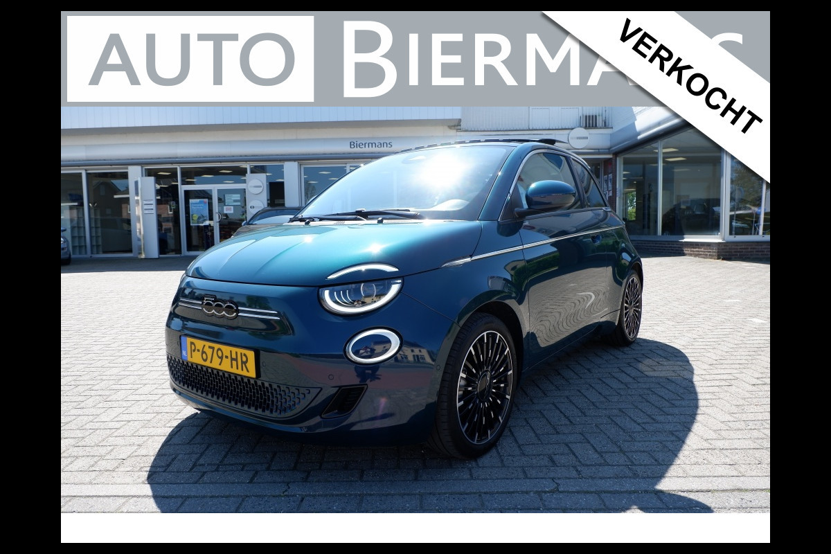 Fiat 500E La Prima 42 kWh / INCL. 12mnd BOVAG / Schuif-kantel dak / Leer