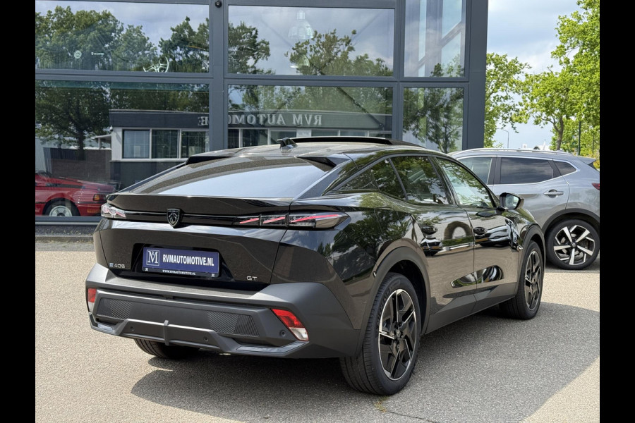 Peugeot e-408 GT 58 kWh NIEUWE AUTO 13KM!| FULL OPTION| PANO| FOCAL AUDIO| 360 CAMERA| ELEKTRISCHE ACHTERKLEP| ELEK. STOELEN| STOEL + STUURVERWARMING MET MASSAGE|