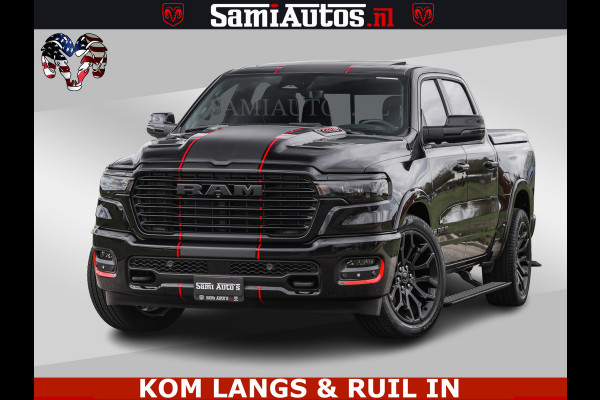 Dodge Ram NIGHT PREMIUM | 426PK | STRIPING | LUCHTVERING | HUD | PANO | 360 CAM | Full Option | LIMITED WHEELS | De Meest Luxe Pick-Up in  Comfortabele Dubbele Cabine met Royale 5 Zitplaatsen | EERSTE EIGENAAR | SMOKE PACK | BOM VOL |