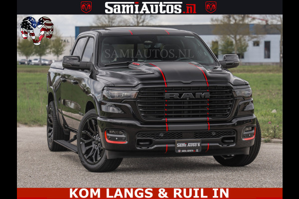 Dodge Ram NIGHT PREMIUM | 426PK | STRIPING | LUCHTVERING | HUD | PANO | 360 CAM | Full Option | LIMITED WHEELS | De Meest Luxe Pick-Up in  Comfortabele Dubbele Cabine met Royale 5 Zitplaatsen | EERSTE EIGENAAR | SMOKE PACK | BOM VOL |