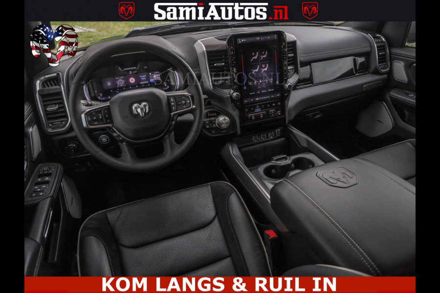 Dodge Ram NIGHT PREMIUM | 426PK | STRIPING | LUCHTVERING | HUD | PANO | 360 CAM | Full Option | LIMITED WHEELS | De Meest Luxe Pick-Up in  Comfortabele Dubbele Cabine met Royale 5 Zitplaatsen | EERSTE EIGENAAR | SMOKE PACK | BOM VOL |