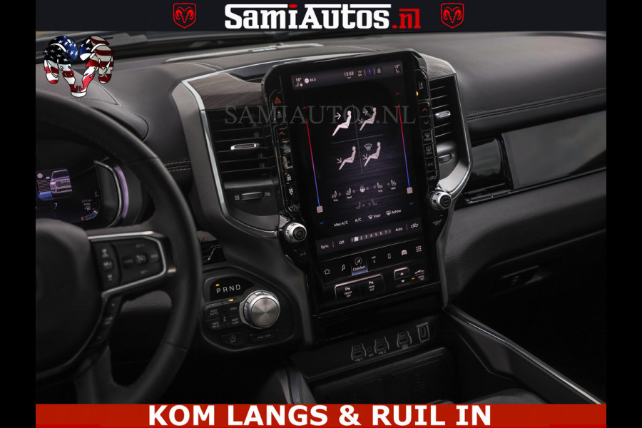 Dodge Ram NIGHT PREMIUM | 426PK | STRIPING | LUCHTVERING | HUD | PANO | 360 CAM | Full Option | LIMITED WHEELS | De Meest Luxe Pick-Up in  Comfortabele Dubbele Cabine met Royale 5 Zitplaatsen | EERSTE EIGENAAR | SMOKE PACK | BOM VOL |