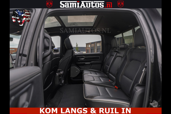 Dodge Ram NIGHT PREMIUM | 426PK | STRIPING | LUCHTVERING | HUD | PANO | 360 CAM | Full Option | LIMITED WHEELS | De Meest Luxe Pick-Up in  Comfortabele Dubbele Cabine met Royale 5 Zitplaatsen | EERSTE EIGENAAR | SMOKE PACK | BOM VOL |