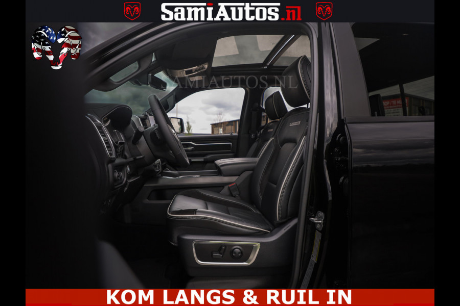 Dodge Ram NIGHT PREMIUM | 426PK | STRIPING | LUCHTVERING | HUD | PANO | 360 CAM | Full Option | LIMITED WHEELS | De Meest Luxe Pick-Up in  Comfortabele Dubbele Cabine met Royale 5 Zitplaatsen | EERSTE EIGENAAR | SMOKE PACK | BOM VOL |