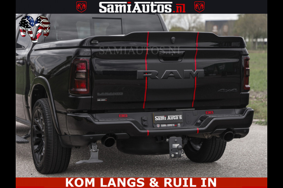 Dodge Ram NIGHT PREMIUM | 426PK | STRIPING | LUCHTVERING | HUD | PANO | 360 CAM | Full Option | LIMITED WHEELS | De Meest Luxe Pick-Up in  Comfortabele Dubbele Cabine met Royale 5 Zitplaatsen | EERSTE EIGENAAR | SMOKE PACK | BOM VOL |
