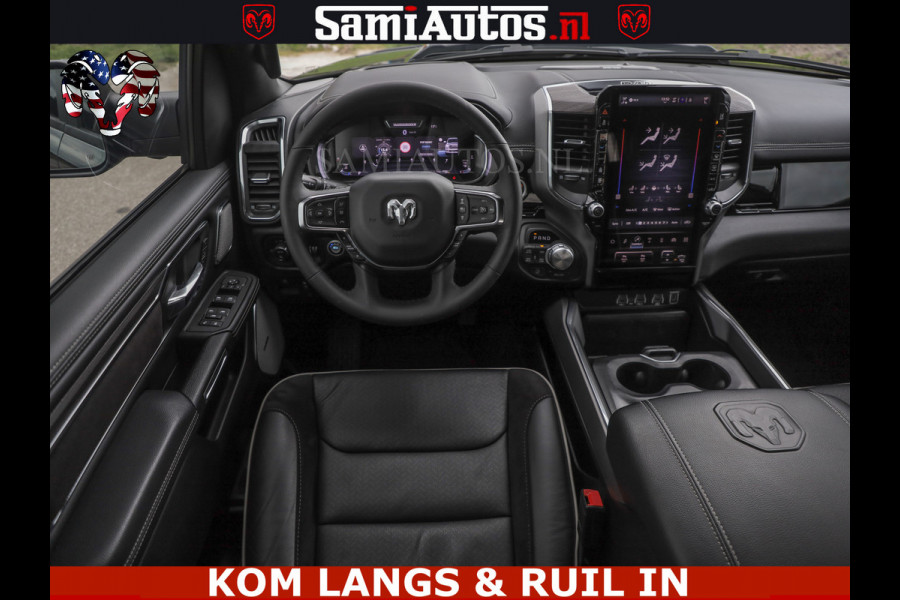 Dodge Ram NIGHT PREMIUM | 426PK | STRIPING | LUCHTVERING | HUD | PANO | 360 CAM | Full Option | LIMITED WHEELS | De Meest Luxe Pick-Up in  Comfortabele Dubbele Cabine met Royale 5 Zitplaatsen | EERSTE EIGENAAR | SMOKE PACK | BOM VOL |