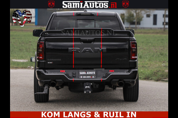 Dodge Ram NIGHT PREMIUM | 426PK | STRIPING | LUCHTVERING | HUD | PANO | 360 CAM | Full Option | LIMITED WHEELS | De Meest Luxe Pick-Up in  Comfortabele Dubbele Cabine met Royale 5 Zitplaatsen | EERSTE EIGENAAR | SMOKE PACK | BOM VOL |