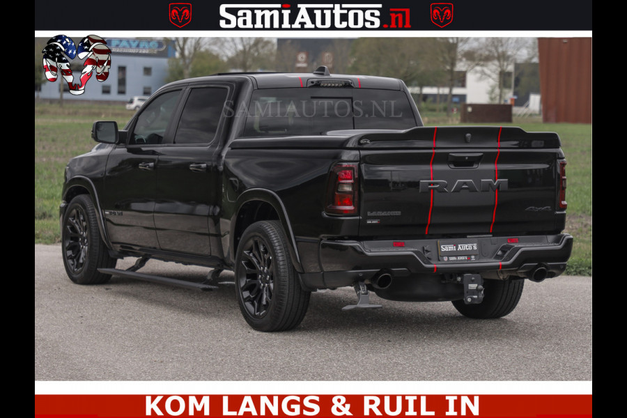 Dodge Ram NIGHT PREMIUM | 426PK | STRIPING | LUCHTVERING | HUD | PANO | 360 CAM | Full Option | LIMITED WHEELS | De Meest Luxe Pick-Up in  Comfortabele Dubbele Cabine met Royale 5 Zitplaatsen | EERSTE EIGENAAR | SMOKE PACK | BOM VOL |
