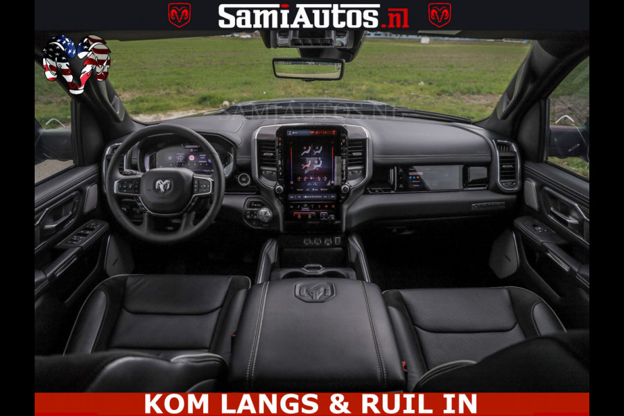 Dodge Ram NIGHT PREMIUM | 426PK | STRIPING | LUCHTVERING | HUD | PANO | 360 CAM | Full Option | LIMITED WHEELS | De Meest Luxe Pick-Up in  Comfortabele Dubbele Cabine met Royale 5 Zitplaatsen | EERSTE EIGENAAR | SMOKE PACK | BOM VOL |
