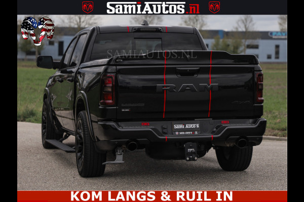 Dodge Ram NIGHT PREMIUM | 426PK | STRIPING | LUCHTVERING | HUD | PANO | 360 CAM | Full Option | LIMITED WHEELS | De Meest Luxe Pick-Up in  Comfortabele Dubbele Cabine met Royale 5 Zitplaatsen | EERSTE EIGENAAR | SMOKE PACK | BOM VOL |
