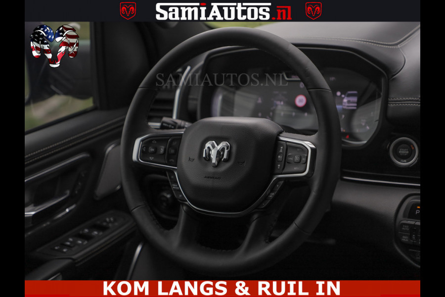 Dodge Ram NIGHT PREMIUM | 426PK | STRIPING | LUCHTVERING | HUD | PANO | 360 CAM | Full Option | LIMITED WHEELS | De Meest Luxe Pick-Up in  Comfortabele Dubbele Cabine met Royale 5 Zitplaatsen | EERSTE EIGENAAR | SMOKE PACK | BOM VOL |