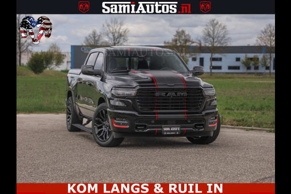 Dodge Ram NIGHT PREMIUM | 426PK | STRIPING | LUCHTVERING | HUD | PANO | 360 CAM | Full Option | LIMITED WHEELS | De Meest Luxe Pick-Up in  Comfortabele Dubbele Cabine met Royale 5 Zitplaatsen | EERSTE EIGENAAR | SMOKE PACK | BOM VOL |