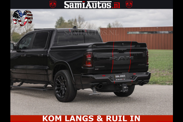 Dodge Ram NIGHT PREMIUM | 426PK | STRIPING | LUCHTVERING | HUD | PANO | 360 CAM | Full Option | LIMITED WHEELS | De Meest Luxe Pick-Up in  Comfortabele Dubbele Cabine met Royale 5 Zitplaatsen | EERSTE EIGENAAR | SMOKE PACK | BOM VOL |
